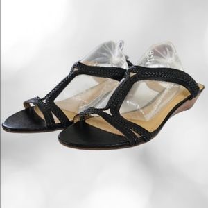 Women's Talbots Black Ankle Low Wedge Sandal. Open Toe. 7 1/2